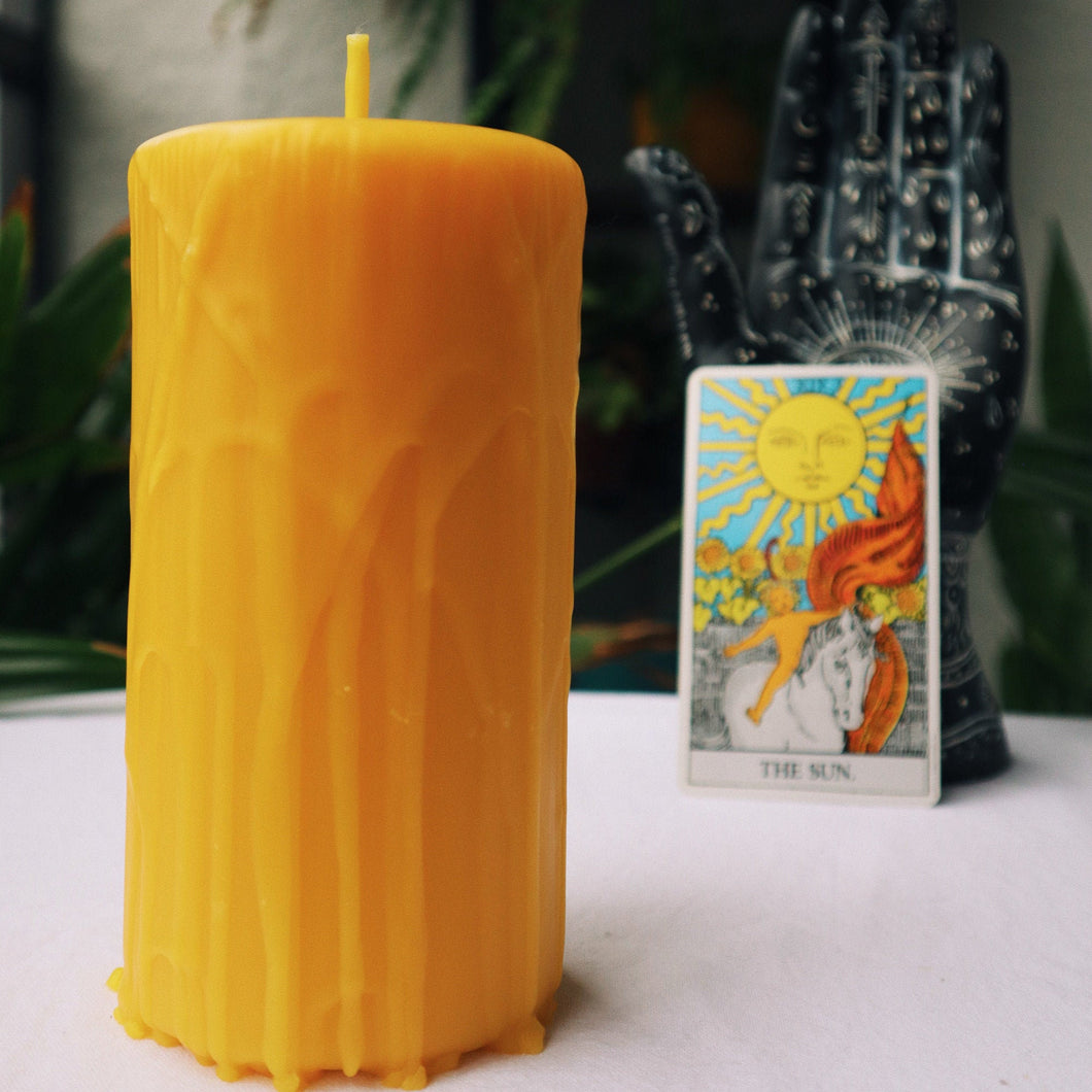 Natural Yellow 100% Beeswax Pillar Candle - Large 6